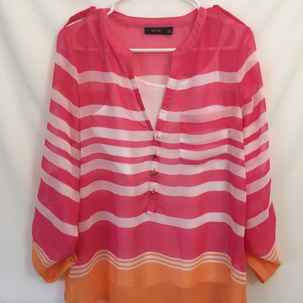 Apt 9 Sheer Layered Tunic Top Blouse 3/4 Roll Tab